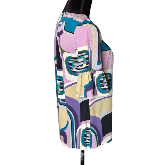 INC International Concepts Top Womens Size Medium Retro Print Flowy Sleeves - Picture 8 of 15